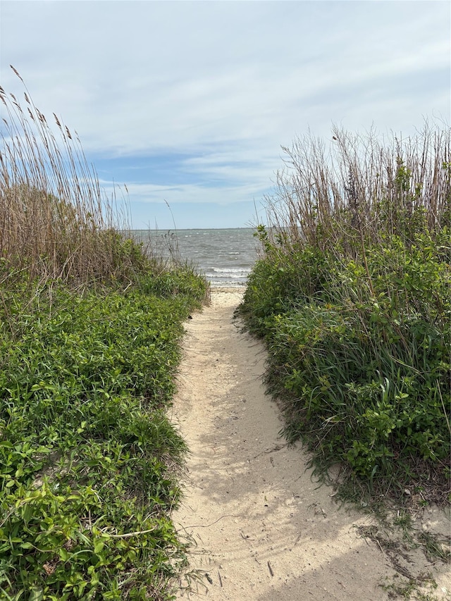view of water feature featuring a beach view