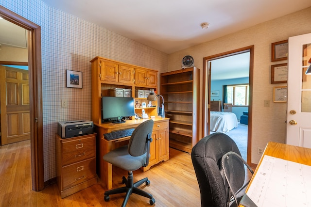 11 Mcintosh Dr, Poughkeepsie, NY 12603 - office area featuring light wood-style flooring and wallpapered walls
