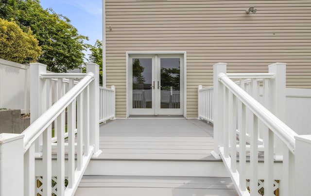 8 Maple St, Glenwood Landing, NY 11547 - wooden deck with french doors and stairway