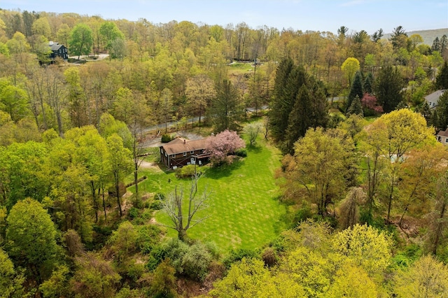 view from above of property with a forest