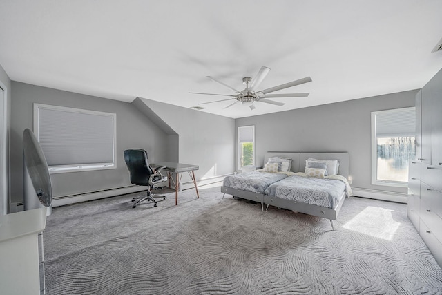 3452 Ocean Ave, Oceanside, NY 11572 - bedroom featuring carpet, baseboard heating, and ceiling fan