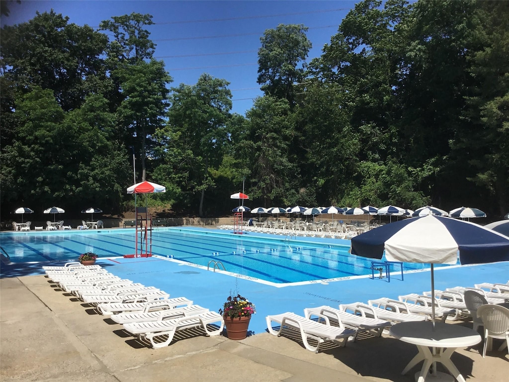 community pool with a patio area