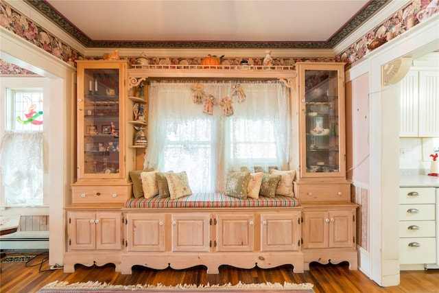 44 Jackson St, Fishkill, NY 12524 - living area with crown molding, baseboard heating, and wood finished floors