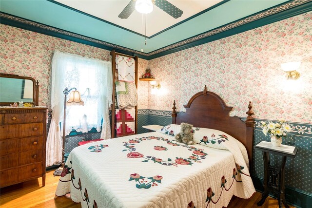 44 Jackson St, Fishkill, NY 12524 - bedroom featuring ceiling fan, wallpapered walls, and wood finished floors