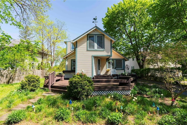 44 Jackson St, Fishkill, NY 12524 - back of property with fence and a wooden deck