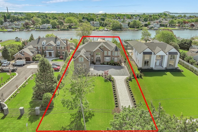 185 Willetts Ln, West Islip, NY 11795 - aerial perspective of suburban area with a nearby body of water and property boundaries highlighted