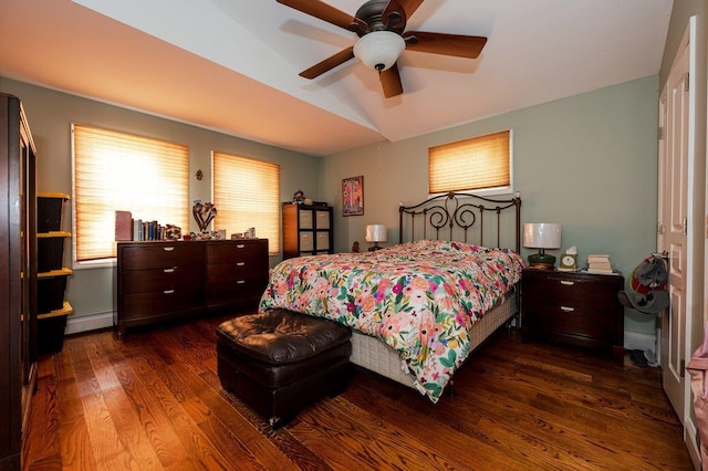 64 Harmon St, Long Beach, NY 11561 - bedroom featuring wood finished floors, a baseboard radiator, lofted ceiling, and a ceiling fan