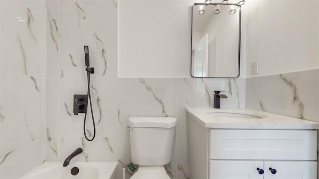 13108 160th St, Jamaica, NY 11434 - bathroom featuring tile walls, vanity, and toilet