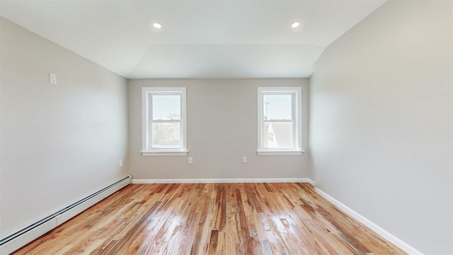 13108 160th St, Jamaica, NY 11434 - unfurnished room with a baseboard radiator, healthy amount of natural light, light wood-type flooring, baseboards, and recessed lighting