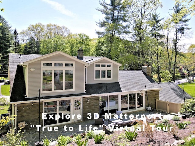 256 Macy Rd, Briarcliff Manor, NY 10510 - rear view of house with a patio area, roof with shingles, a chimney, and fence
