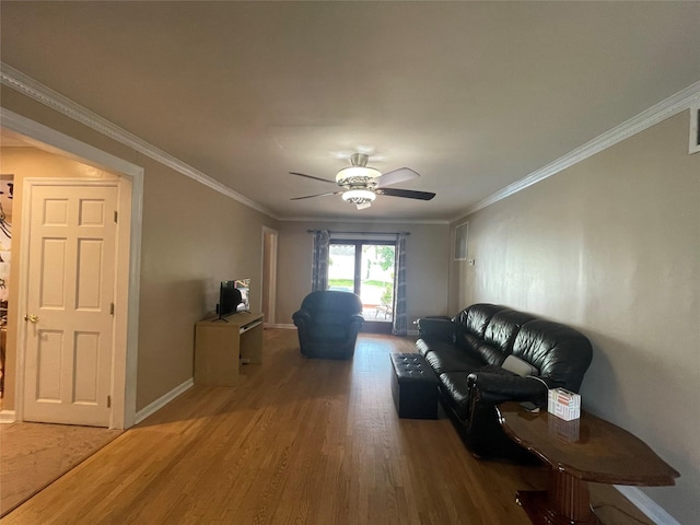 79 Constellation Rd, Levittown, NY 11756 - living room with wood finished floors, ornamental molding, and a ceiling fan