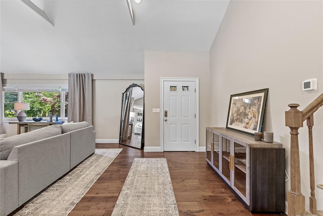 2307 Hawthorne Dr, Yorktown Heights, NY 10598 - foyer with dark wood-style flooring, stairs, and baseboards