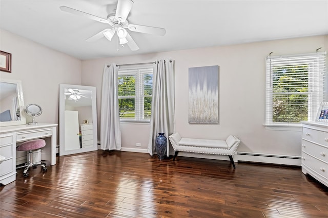2307 Hawthorne Dr, Yorktown Heights, NY 10598 - bedroom with wood-type flooring, a baseboard radiator, ceiling fan, and baseboards
