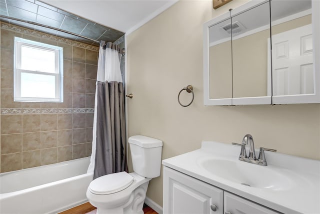 265 Artist Lake Dr, Middle Island, NY 11953 - full bath featuring vanity, toilet, visible vents, and shower / tub combo with curtain