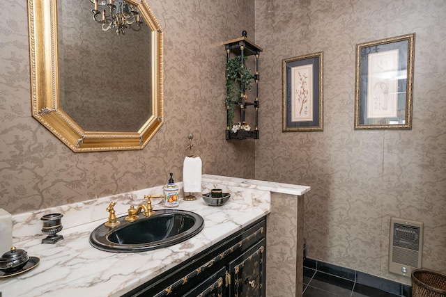 bathroom featuring tile patterned floors, visible vents, and vanity