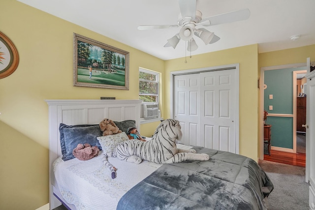 138 Barton Ave, Patchogue, NY 11772 - carpeted bedroom featuring a closet, a ceiling fan, and cooling unit