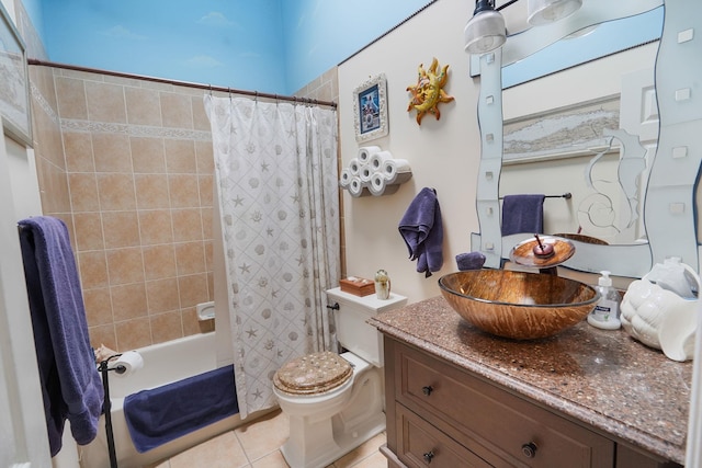 138 Barton Ave, Patchogue, NY 11772 - full bathroom with vanity, shower / bath combo with shower curtain, and tile patterned flooring