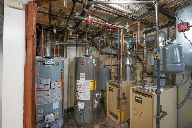 utilities featuring a heating unit and gas water heater