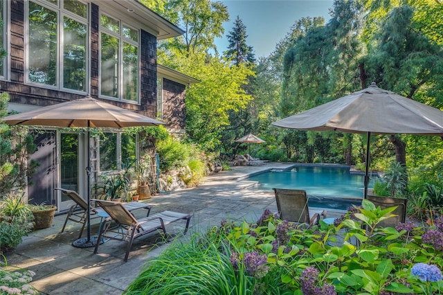 pool with a patio