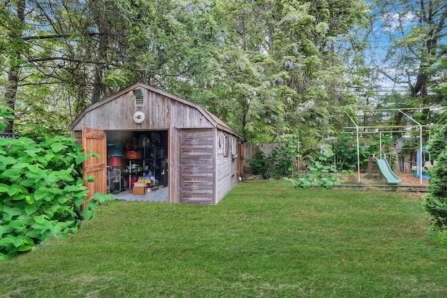 25 Adrienne Ln, Hauppauge, NY 11788 - view of shed with a playground and fence