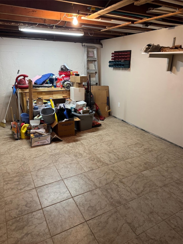 view of unfinished basement