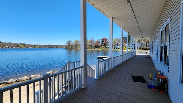 view of dock with a water view