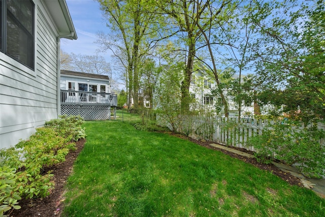 view of yard with fence and a deck