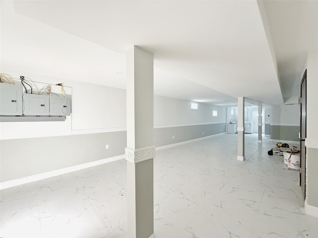 103-22 104th St, Ozone Park, NY 11417 - below grade area with baseboards and marble finish floor