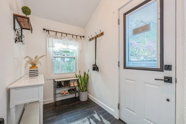 67 Summers St, Oyster Bay, NY 11771 - entryway with baseboards, dark wood finished floors, and lofted ceiling