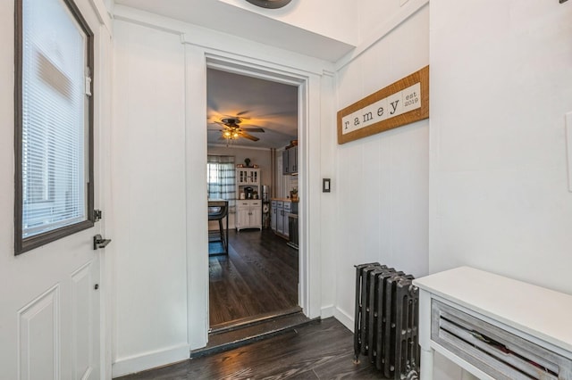 67 Summers St, Oyster Bay, NY 11771 - interior space featuring ceiling fan, dark wood-style floors, and radiator