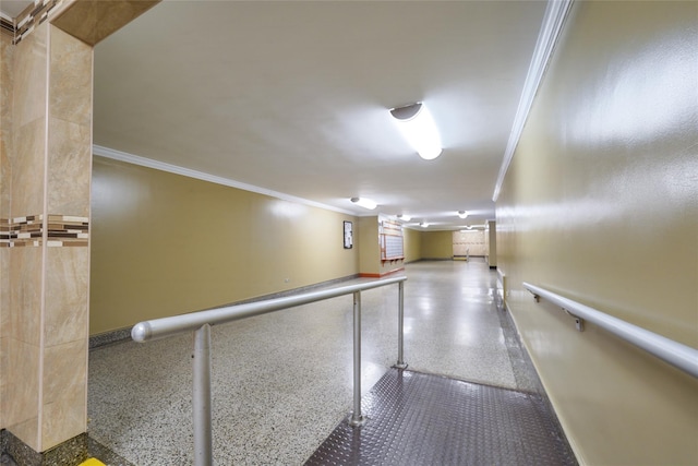 1480 Thieriot Ave Unit 2C, Bronx, NY 10460 - hall featuring ornamental molding, speckled floor, and baseboards