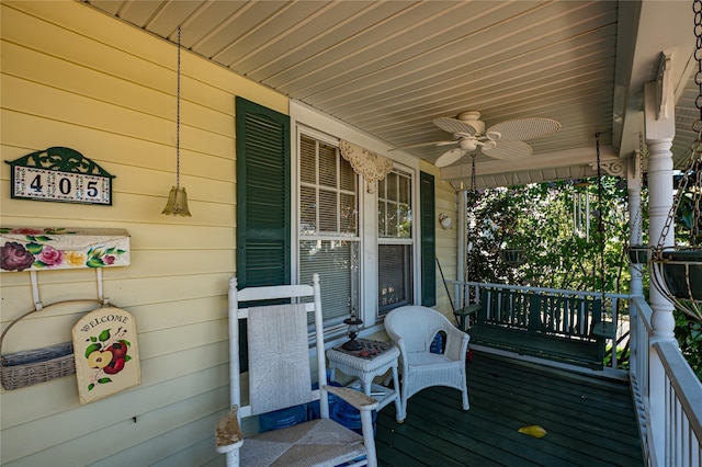 405 Linden St, Bellmore, NY 11710 - wooden deck with ceiling fan and a porch