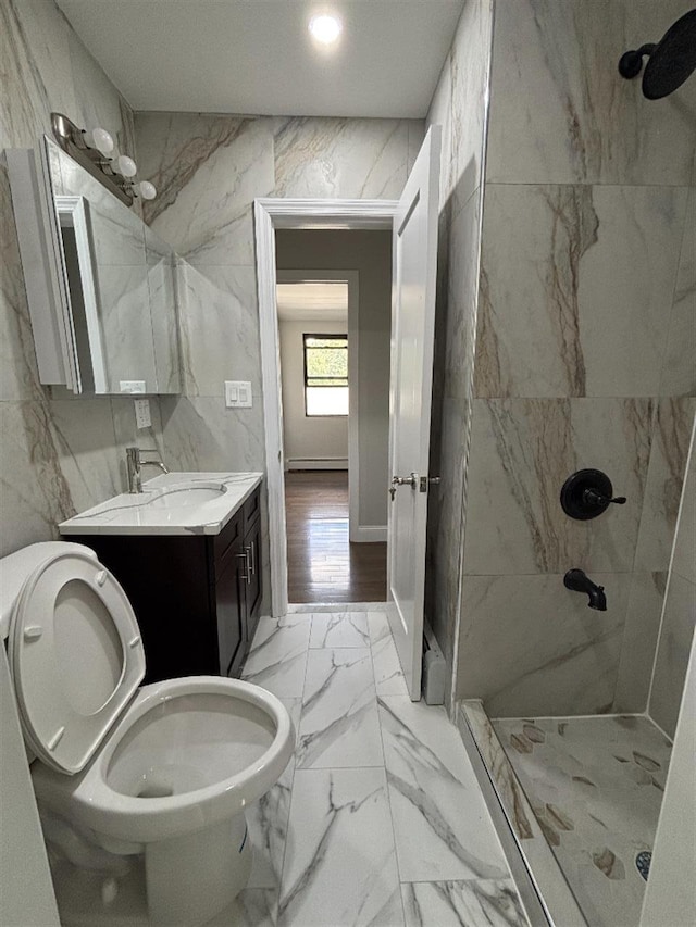 177-37 115th Ave, Saint Albans, NY 11434 - full bath featuring a stall shower, toilet, marble finish floors, and vanity