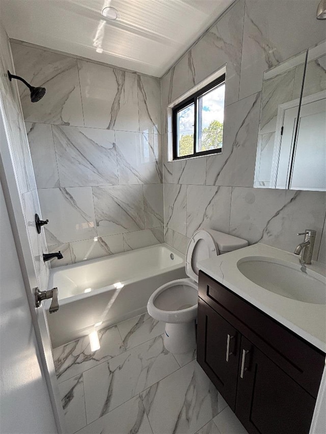 177-37 115th Ave, Saint Albans, NY 11434 - full bathroom with vanity, marble finish flooring, tub / shower combination, tile walls, and toilet