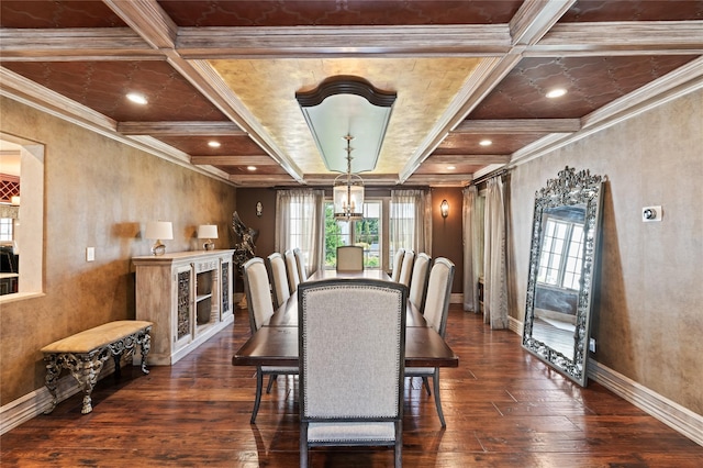 84 S Woods Rd, Woodbury, NY 11797 - dining area featuring baseboards, hardwood / wood-style floors, an inviting chandelier, and crown molding
