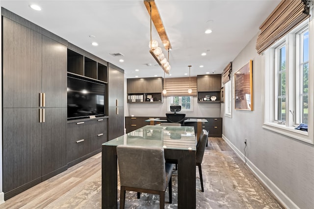 84 S Woods Rd, Woodbury, NY 11797 - dining space featuring light wood-style flooring, baseboards, visible vents, and recessed lighting