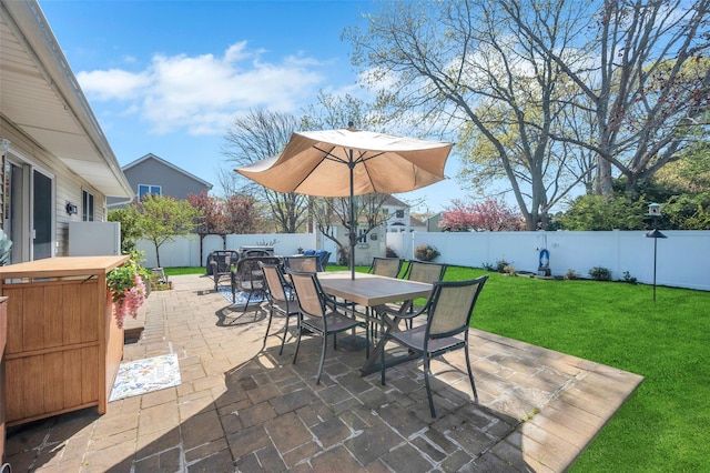 view of patio / terrace featuring outdoor dining space and a fenced backyard
