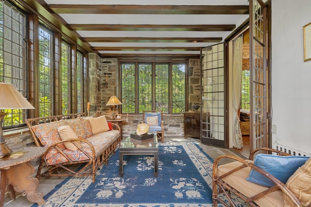 50 Hampshire Rd, Bronxville, NY 10708 - sunroom with a healthy amount of sunlight, french doors, and beam ceiling