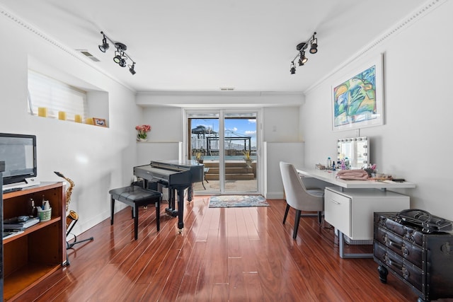 299 Whitman Dr, Brooklyn, NY 11234 - office space featuring track lighting, baseboards, wood finished floors, visible vents, and ornamental molding