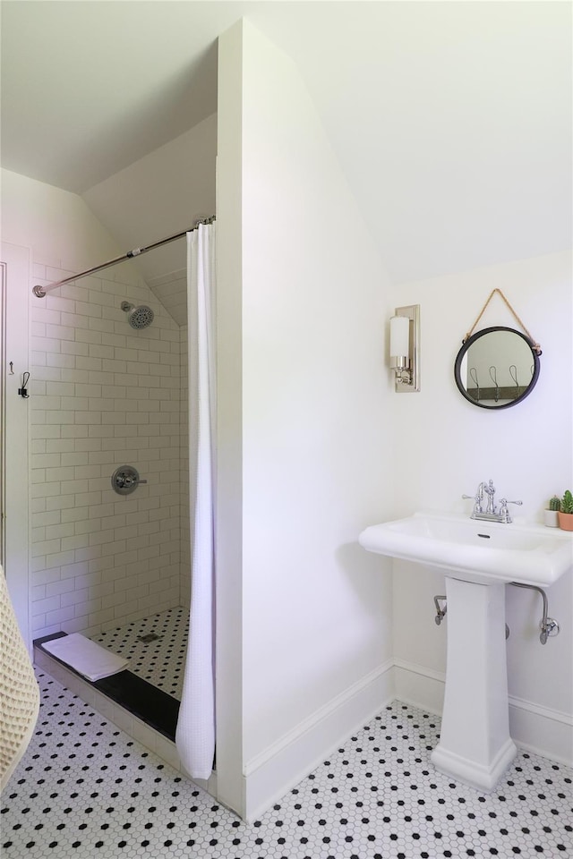 12 Highview Ave, Callicoon, NY 12723 - bathroom with vaulted ceiling and tiled shower
