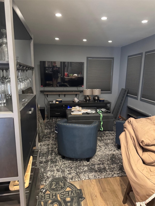 living area featuring recessed lighting and wood finished floors