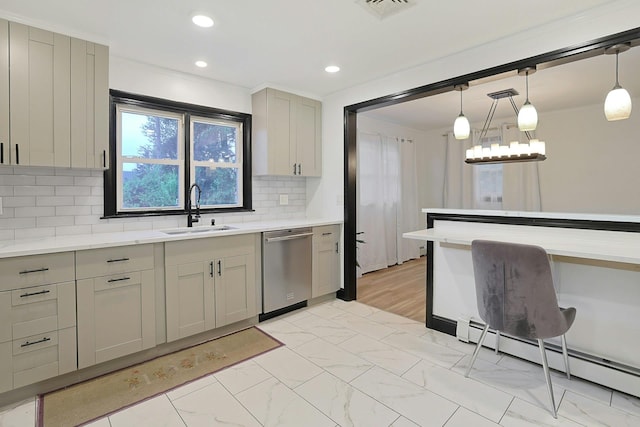 26 Hoke Dr, Stony Point, NY 10980 - kitchen featuring dishwasher, visible vents, gray cabinetry, and a sink