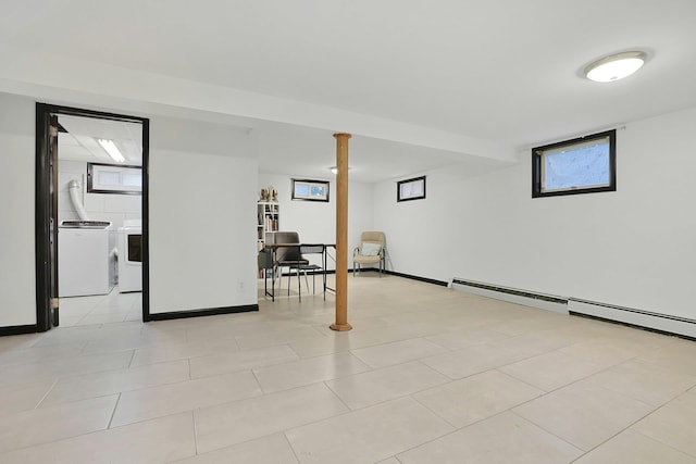 26 Hoke Dr, Stony Point, NY 10980 - basement with independent washer and dryer and a baseboard heating unit
