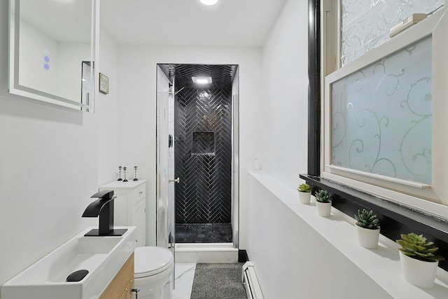 26 Hoke Dr, Stony Point, NY 10980 - full bathroom featuring vanity, toilet, marble finish floor, and a stall shower