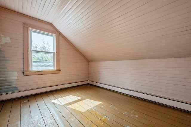 bonus room with vaulted ceiling, wood ceiling, and hardwood / wood-style flooring