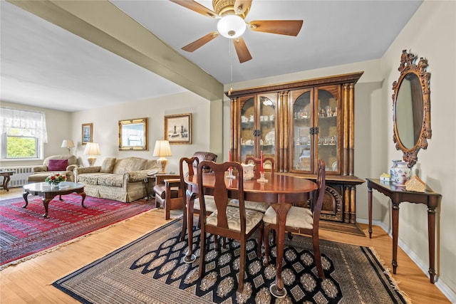 6300 Riverdale Ave Unit 5E, Bronx, NY 10471 - dining area featuring a ceiling fan, light wood finished floors, and radiator heating unit