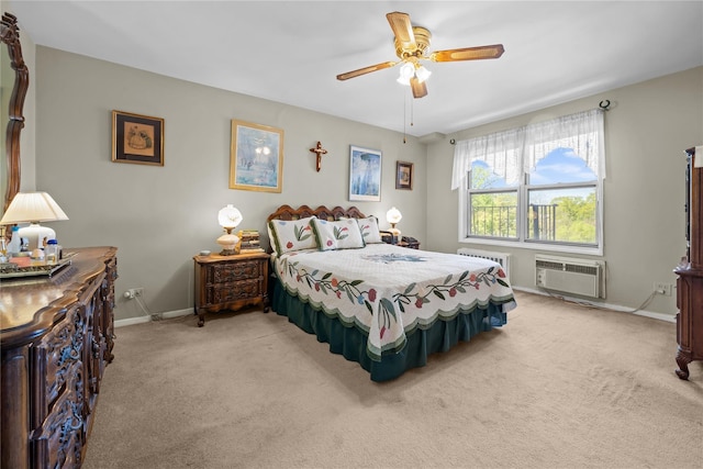 6300 Riverdale Ave Unit 5E, Bronx, NY 10471 - bedroom featuring a ceiling fan, baseboards, light carpet, and a wall mounted air conditioner