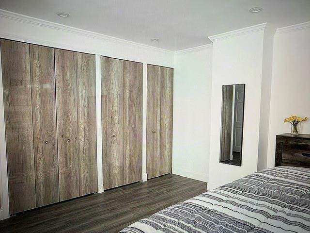 150 W 51 Unit 1032, New York Manhattan, NY 10019 - bedroom with wood finished floors, two closets, and crown molding