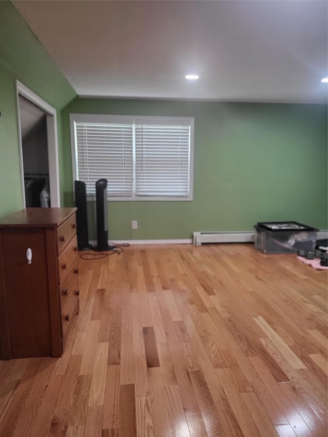 142 Pembrook Dr, Yonkers, NY 10710 - interior space with light wood finished floors, baseboards, a baseboard radiator, and recessed lighting