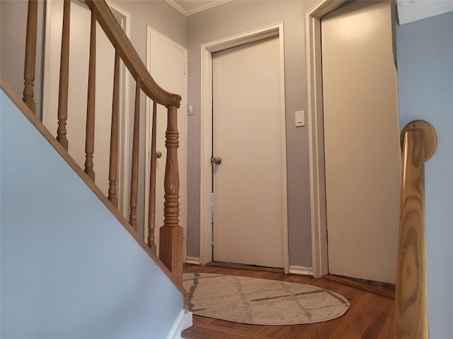 142 Pembrook Dr, Yonkers, NY 10710 - foyer entrance featuring stairs, ornamental molding, and wood finished floors
